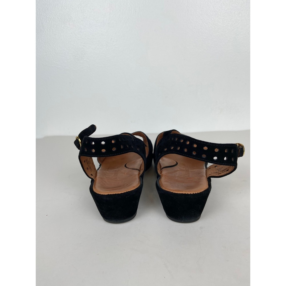 L'amour Des Pieds Brenn Size 8M Black Suede Laser Cut Peep Toe Wedge Sandals - Picture 6 of 10